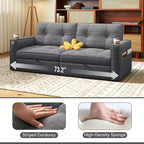 MooxvMoo 73 Queen Size Loveseat Sleeper Sofa w/ Pull Out Bed, Pockets and USB, Modern 2 Seater Convertible Small Couch for Living Room, Gray