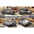 MooxvMoo 73 Queen Size Loveseat Sleeper Sofa w/ Pull Out Bed, Pockets and USB, Modern 2 Seater Convertible Small Couch for Living Room, Gray
