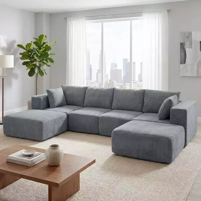 HOMCOM 116 Modular Sectional Sofa, Boneless Sectional Couch with Wide and Deep Seat, 2 Ottomans, No Assembly Required, Dark Gray
