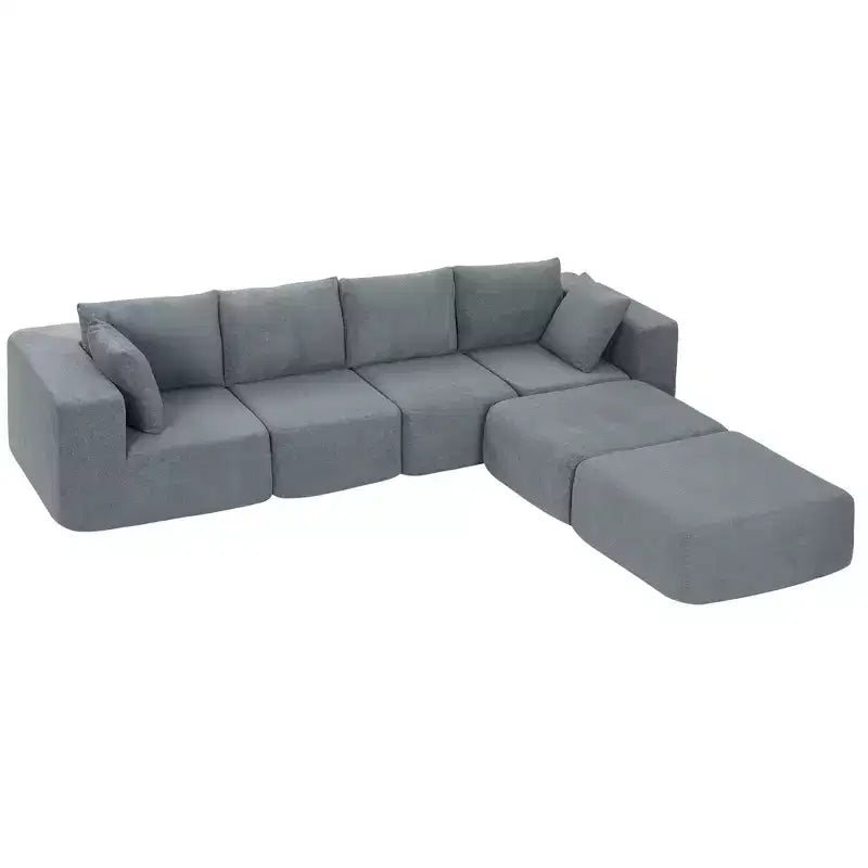 HOMCOM 116 Modular Sectional Sofa, Boneless Sectional Couch with Wide and Deep Seat, 2 Ottomans, No Assembly Required, Dark Gray