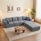 HOMCOM 116 Modular Sectional Sofa, Boneless Sectional Couch with Wide and Deep Seat, 2 Ottomans, No Assembly Required, Dark Gray
