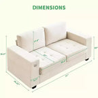 Causeuse moderne en chenille de 70 po avec ports USB et poches latérales - Canapé capitonné, cadre entièrement en bois, petit canapé compact pour salon