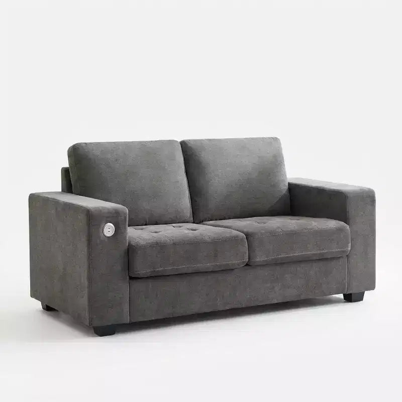 Causeuse moderne en chenille de 70 po avec ports USB et poches latérales - Canapé capitonné, cadre entièrement en bois, petit canapé compact pour salon