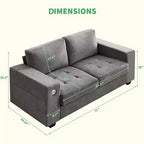 Causeuse moderne en chenille de 70 po avec ports USB et poches latérales - Canapé capitonné, cadre entièrement en bois, petit canapé compact pour salon