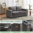 Causeuse moderne en chenille de 70 po avec ports USB et poches latérales - Canapé capitonné, cadre entièrement en bois, petit canapé compact pour salon