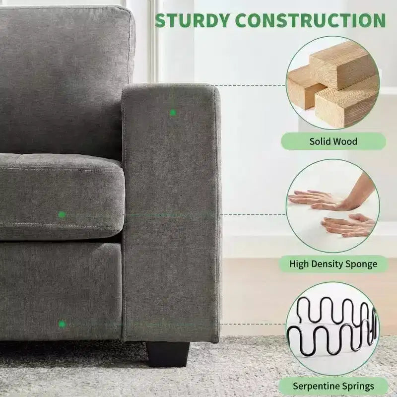 Causeuse moderne en chenille de 70 po avec ports USB et poches latérales - Canapé capitonné, cadre entièrement en bois, petit canapé compact pour salon