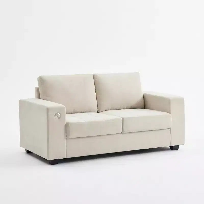 Causeuse moderne en chenille de 70 po avec ports USB et poches latérales - Canapé capitonné, cadre entièrement en bois, petit canapé compact pour salon