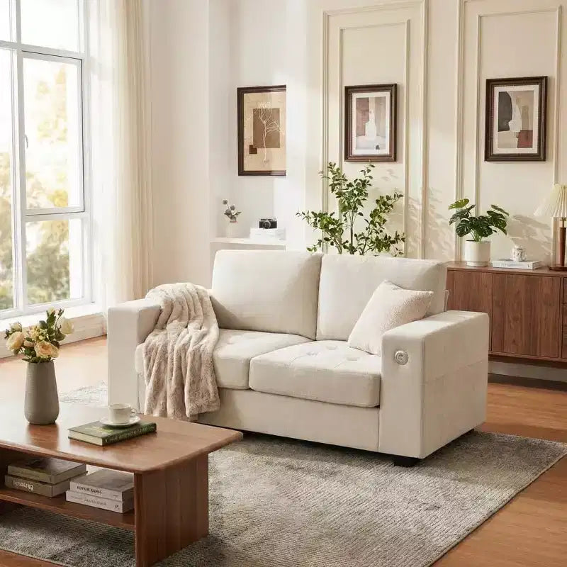 70 Modern Chenille Loveseat with USB Ports & Side Pockets - Tufted Upholstered Sofa, All-Wood Frame, Compact Couch for Living Room
