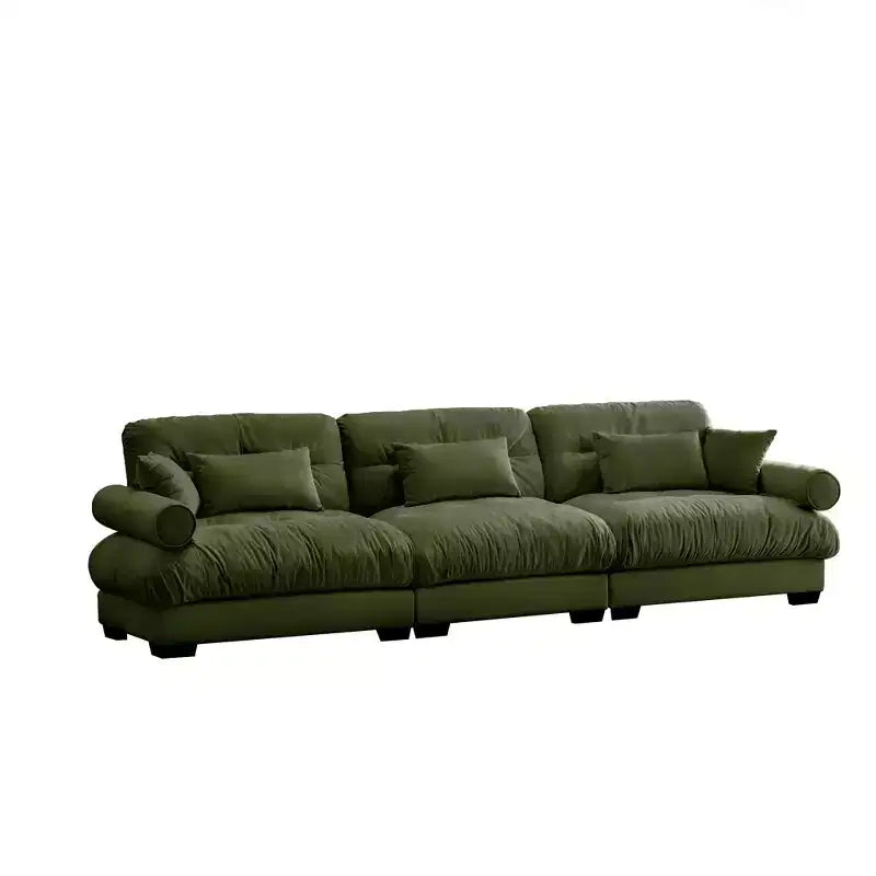 MAYEERTY Extra large 3 Seat Modern Velvet Sofa Cloud Like Comfortable Seat and Back Support with Waist Pillows and Throw Pillows Olive Green