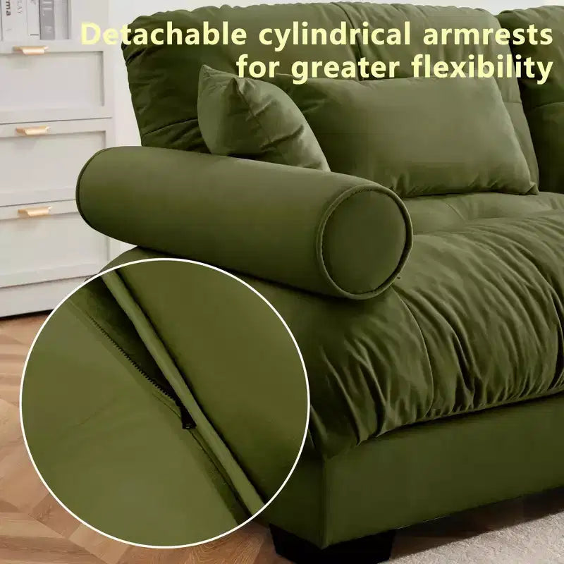 MAYEERTY Extra large 3 Seat Modern Velvet Sofa Cloud Like Comfortable Seat and Back Support with Waist Pillows and Throw Pillows Olive Green