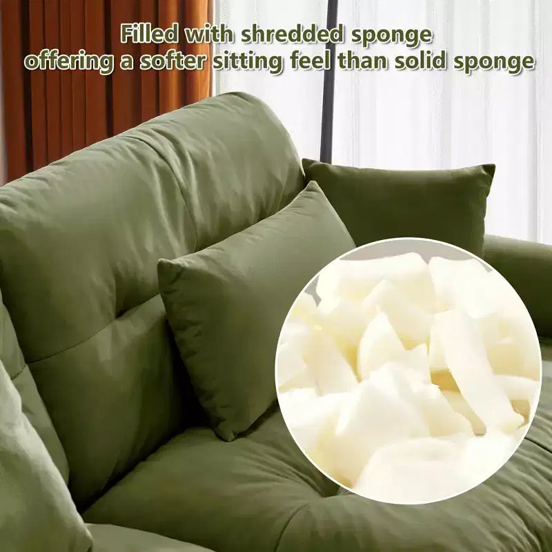 MAYEERTY Extra large 3 Seat Modern Velvet Sofa Cloud Like Comfortable Seat and Back Support with Waist Pillows and Throw Pillows Olive Green