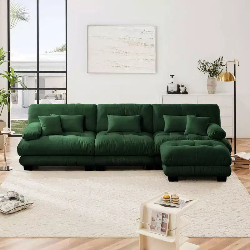 MAYEERTY Luxury Modular Sectional Sofa Oversized L Shaped Cloud Couch Convertible Ottoman for Living Room Green