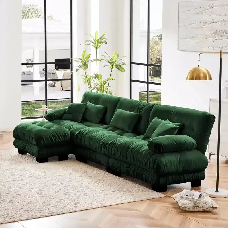MAYEERTY Luxury Modular Sectional Sofa Oversized L Shaped Cloud Couch Convertible Ottoman for Living Room Green