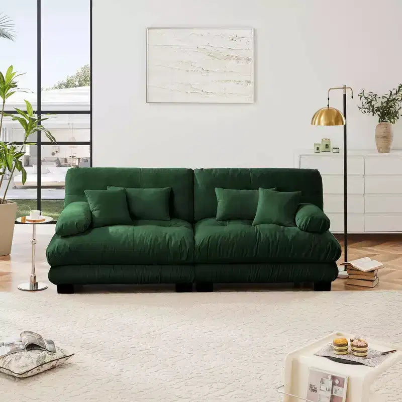 MAYEERTY 2 Seater Sofa with 2 Lumbar Pillows 2 Throm Pillows for Living Room Green