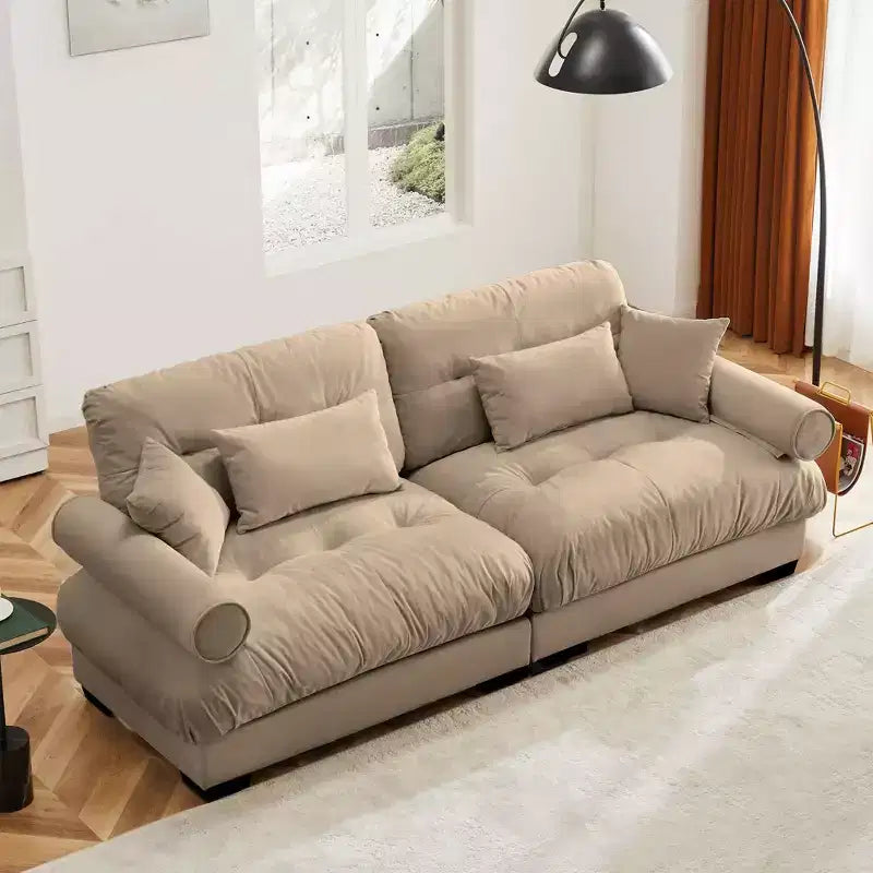 MAYEERTY Two Seater Sofa with Bolstered Armrest Waist Pillows Throw Pilloes for Living Room Hallway Camel