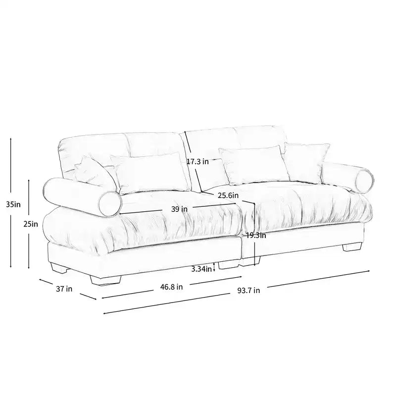 MAYEERTY Two Seater Sofa with Bolstered Armrest Waist Pillows Throw Pilloes for Living Room Hallway Camel