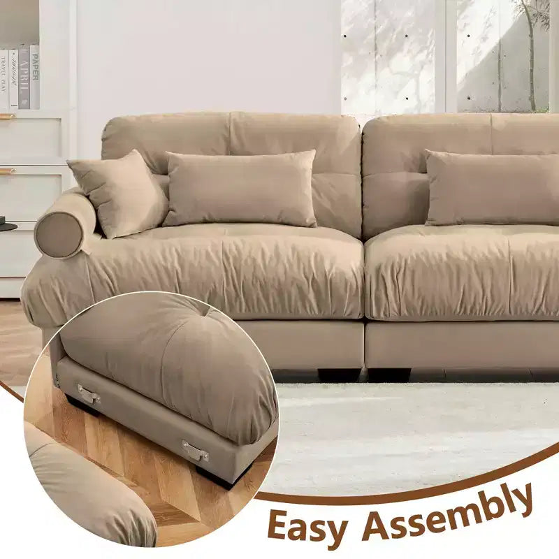 MAYEERTY Two Seater Sofa with Bolstered Armrest Waist Pillows Throw Pilloes for Living Room Hallway Camel