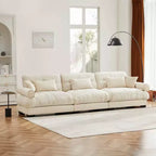 MAYEERTY Canapé Moderne Très Grand 3 Places en Velours, Assise et Dossier Confortables comme un Nuage avec Coussins Lombaires et Coussins Décoratifs Crème