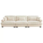 MAYEERTY Canapé Moderne Très Grand 3 Places en Velours, Assise et Dossier Confortables comme un Nuage avec Coussins Lombaires et Coussins Décoratifs Crème