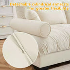 MAYEERTY Canapé Moderne Très Grand 3 Places en Velours, Assise et Dossier Confortables comme un Nuage avec Coussins Lombaires et Coussins Décoratifs Crème