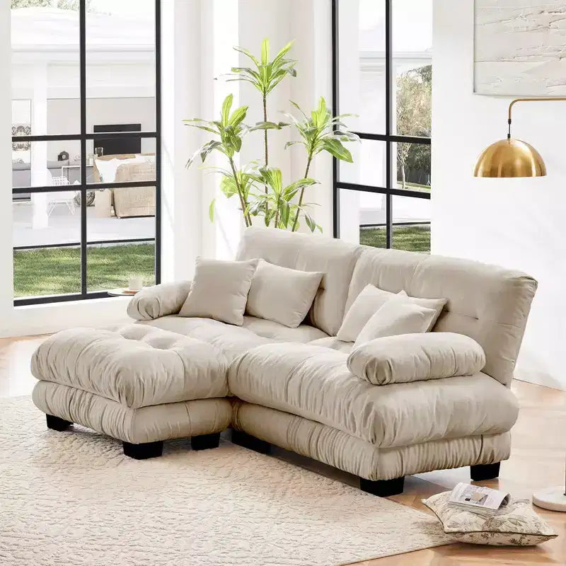 MAYEERTY Colud Couch 2 Seater Sofa with 2 Lumbar Pillows and 2 Throw Pillows for Living Room Light Coffee