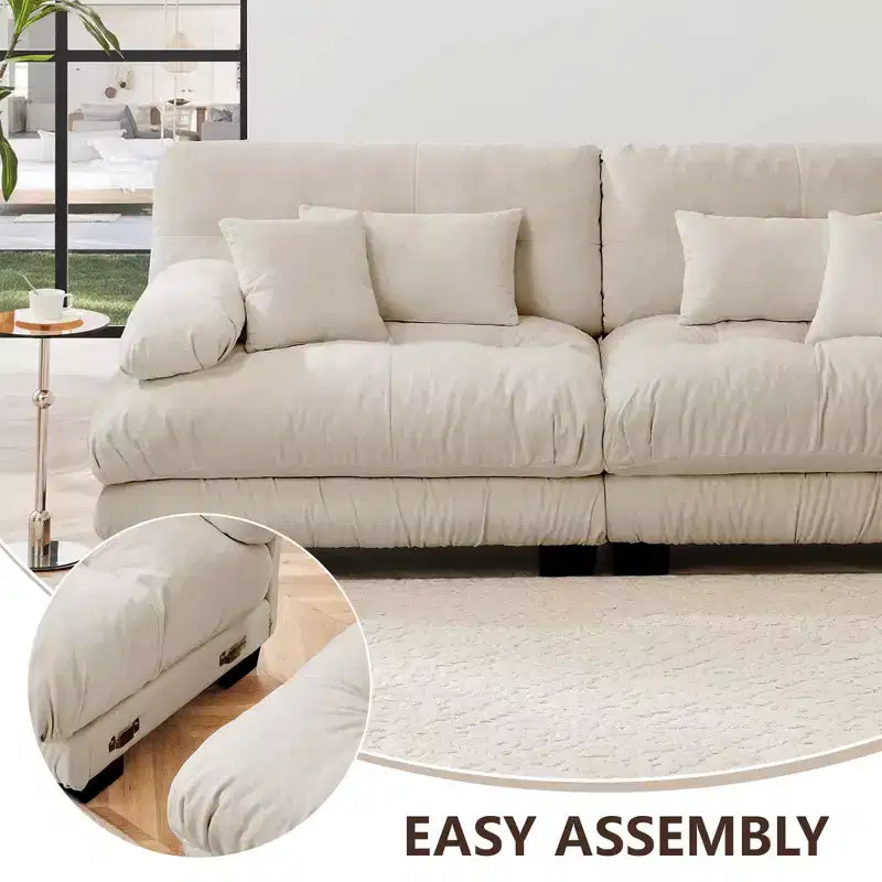MAYEERTY Colud Couch 2 Seater Sofa with 2 Lumbar Pillows and 2 Throw Pillows for Living Room Light Coffee