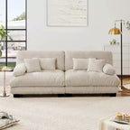 MAYEERTY 2 Seater Sofa with 2 Lumbar Pillows 2 Throm Pillows for Living Room Light Coffee