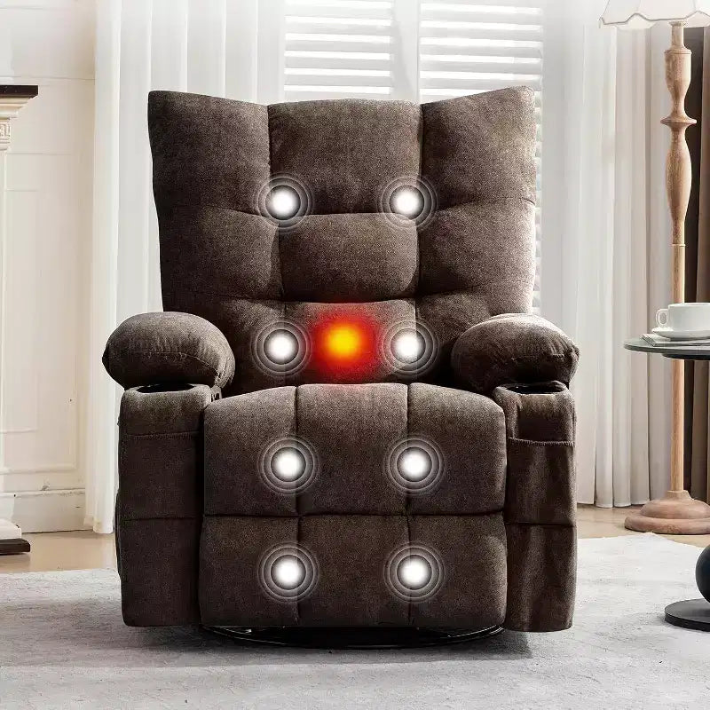 Recliner Chair with Massage and Heat, Swivel Rocker Recliner Chair with Side Pocket, Cup Holders, Ergonomic Rocking Sofa for Living Room, Bedroom