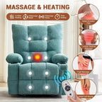 Recliner Chair with Massage and Heat, Swivel Rocker Recliner Chair with Side Pocket, Cup Holders, Ergonomic Rocking Sofa for Living Room, Bedroom