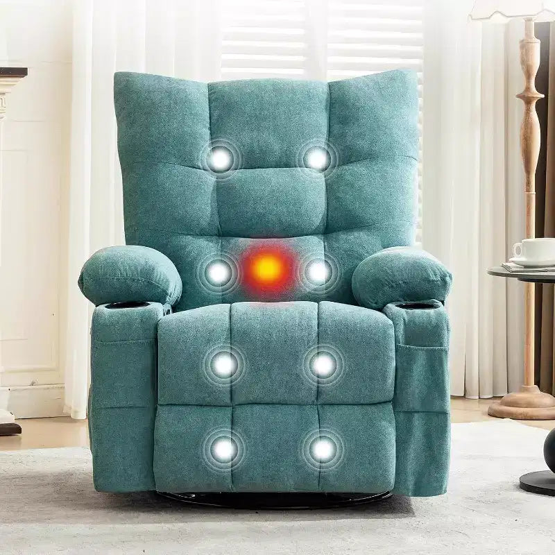 Recliner Chair with Massage and Heat, Swivel Rocker Recliner Chair with Side Pocket, Cup Holders, Ergonomic Rocking Sofa for Living Room, Bedroom