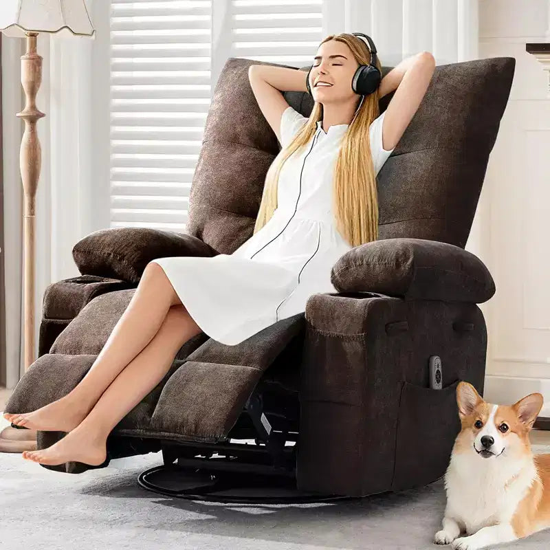 Recliner Chair with Massage and Heat, Swivel Rocker Recliner Chair with Side Pocket, Cup Holders, Ergonomic Rocking Sofa for Living Room, Bedroom