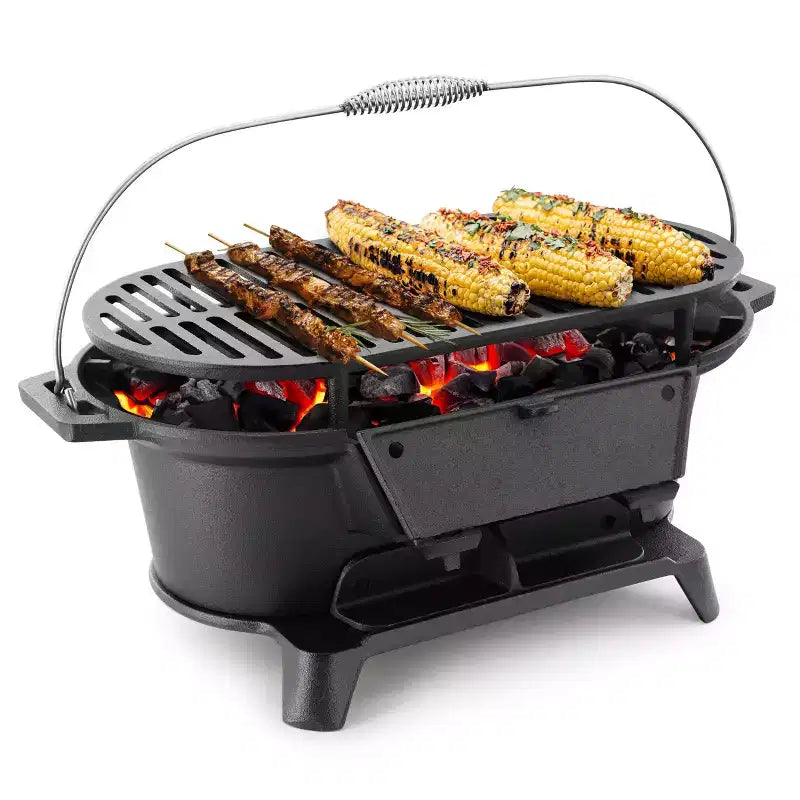 Barbecue portable hibachi ovale en fonte Megachef pour l'extérieur et le camping, noir
