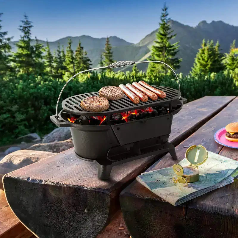 Barbecue portable hibachi ovale en fonte Megachef pour l'extérieur et le camping, noir