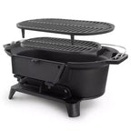 Barbecue portable hibachi ovale en fonte Megachef pour l'extérieur et le camping, noir