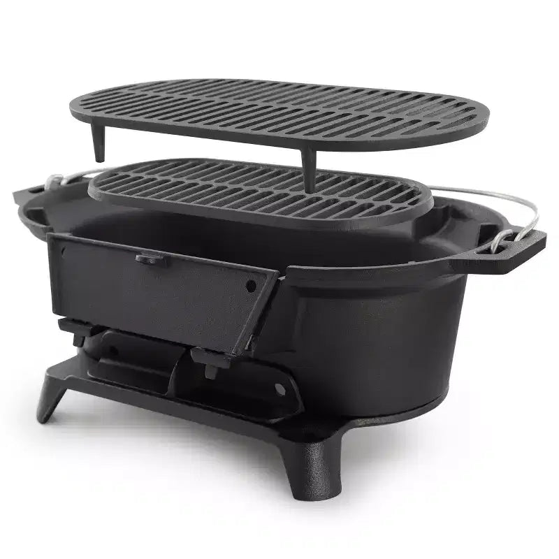 Barbecue portable hibachi ovale en fonte Megachef pour l'extérieur et le camping, noir