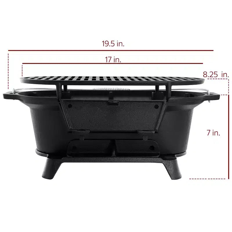 Barbecue portable hibachi ovale en fonte Megachef pour l'extérieur et le camping, noir