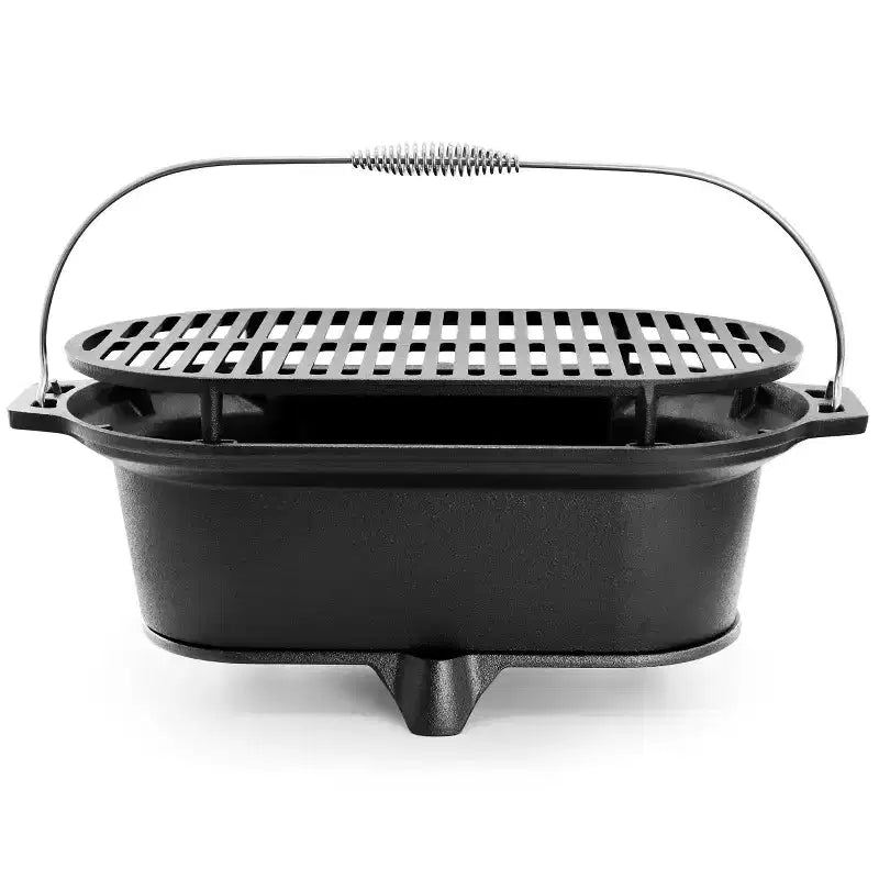 Barbecue portable hibachi ovale en fonte Megachef pour l'extérieur et le camping, noir