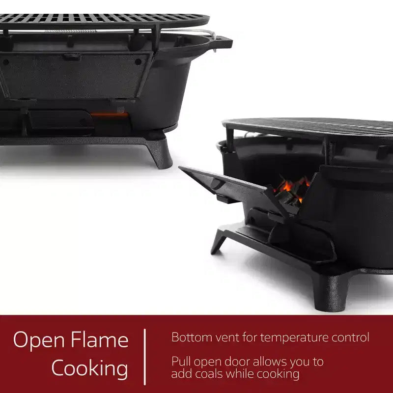 Barbecue portable hibachi ovale en fonte Megachef pour l'extérieur et le camping, noir