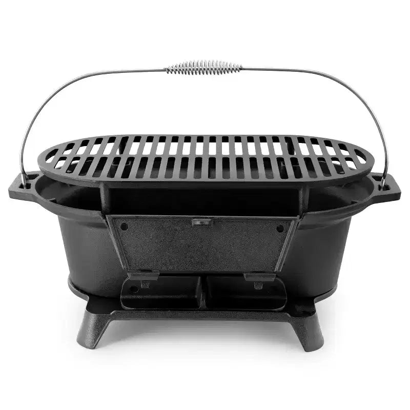 Barbecue portable hibachi ovale en fonte Megachef pour l'extérieur et le camping, noir