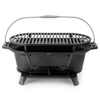Barbecue portable hibachi ovale en fonte Megachef pour l'extérieur et le camping, noir