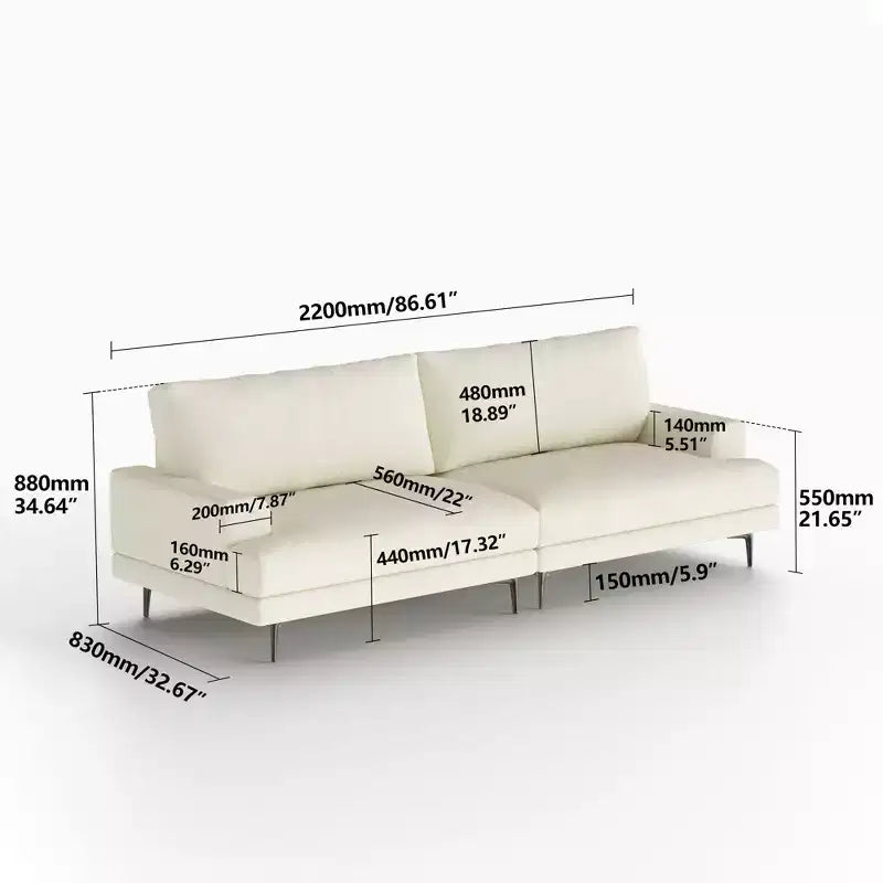 86.61 Canapé moderne 3 places en coton avec coussins de dossier garnis de duvet, meuble profond pour salon, beige Gaoyangjiaju