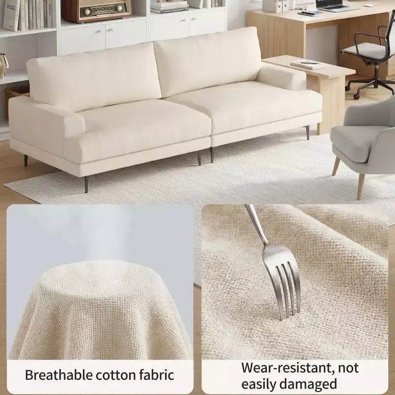 86.61 Canapé moderne 3 places en coton avec coussins de dossier garnis de duvet, meuble profond pour salon, beige Gaoyangjiaju