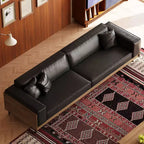 98.42 Mid-Century Modern Faux Leather Sofa - Extra Large 4-Seater with Wood Backing & 2 Pillows Gaoyangjiaju
