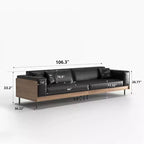 98.42 Mid-Century Modern Faux Leather Sofa - Extra Large 4-Seater with Wood Backing & 2 Pillows Gaoyangjiaju