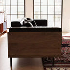 98.42 Mid-Century Modern Faux Leather Sofa - Extra Large 4-Seater with Wood Backing & 2 Pillows Gaoyangjiaju