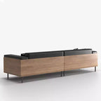 98.42 Mid-Century Modern Faux Leather Sofa - Extra Large 4-Seater with Wood Backing & 2 Pillows Gaoyangjiaju