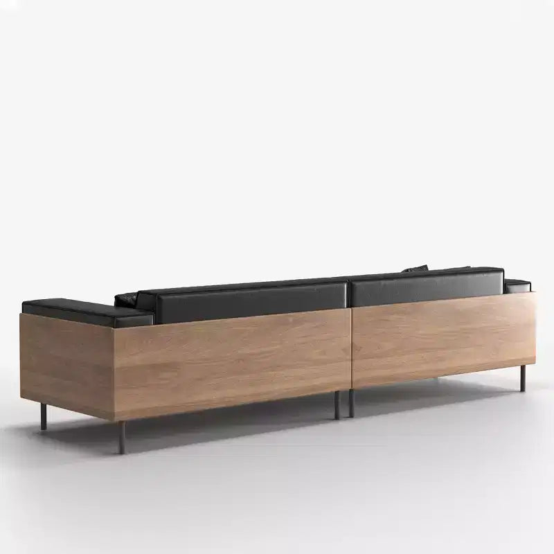 98.42 Mid-Century Modern Faux Leather Sofa - Extra Large 4-Seater with Wood Backing & 2 Pillows Gaoyangjiaju