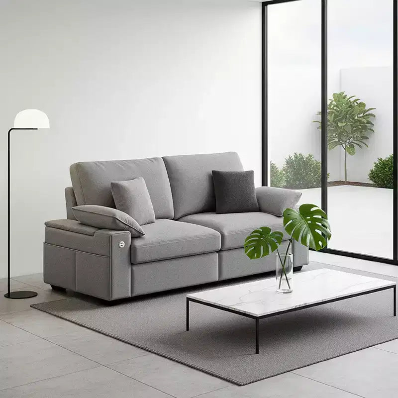 Modern Linen Blend Fabric Sofa with USB & Type-C Charging Ports, Side Storage Pockets, and Flip-Top Armrest Storage for Living Room