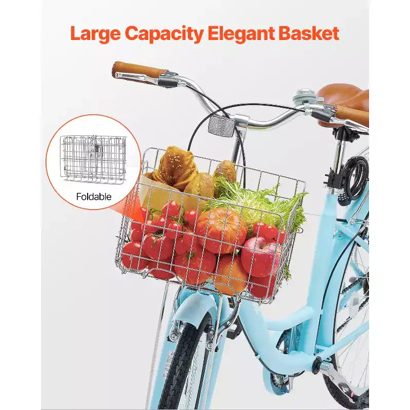 Vélo de croisière VEVOR, 1 vitesse, vélo de plage de 26 pouces bleu clair avec panier grande capacité et porte-bagages arrière, vélo de croisière sûr et robuste, bleu clair
