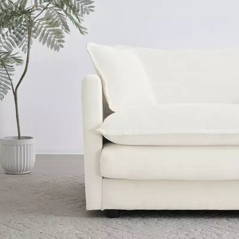 MAYEERTY Modern Loveseat Sofa Couch for Living Room Upholstered Deep 2 Seat Sofa with 4 Pillow for Living Room White Chenille